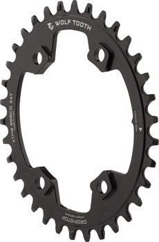 WOLF TOOTH ELLIPTICAL 96 BCD CHAINRING - 34T, 96 ASYMMETRIC BCD, 4-BOLT, DROP-STOP, FOR SHIMANO XT M8000 AND SLX M7000 CRANKS, BLACK