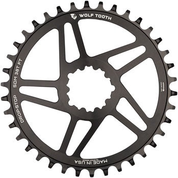 WOLF TOOTH DIRECT MOUNT CHAINRING - 38T, SRAM DIRECT MOUNT, FOR SRAM 3-BOLT, 6MM OFFSET, DROP-STOP B, FLATTOP COMPATIBLE, BLACK